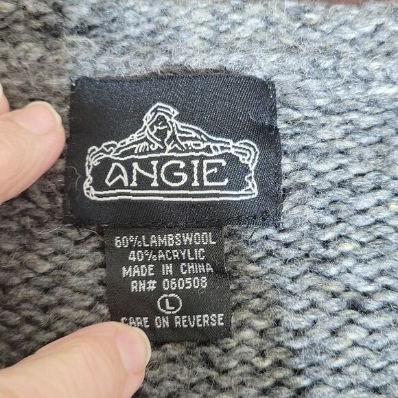 ANGIE Women's Black and Gray Wool Sweater‎ Jacket Large - Picture 8 of 8